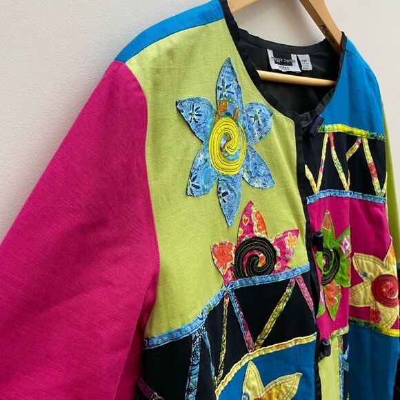 Maggie Barnes Patchwork Jacket Womens Size 1X Petite Colorful Art to Wear Artist - Picture 4 of 11